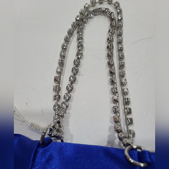 NWT Urban Expressions Blue Satin Chain Rinstones strap Women's Bag 7×6×2 in. - Picture 3 of 12